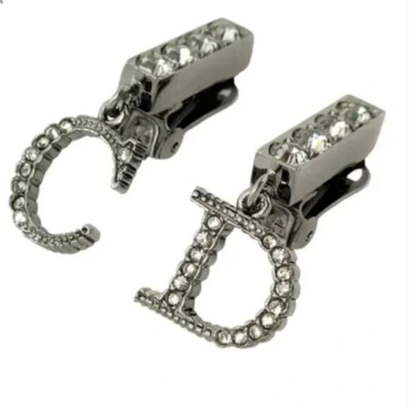 Christian Dior Black Color Rhinestone Logo Swing Earrings - Picture 4 of 8